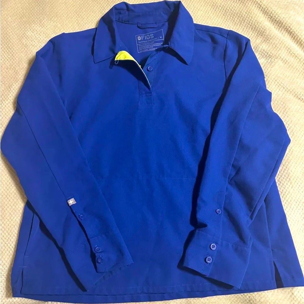 NWT FIGS LIMITED EDITION NALA LS POLO SCRUB TOP ELECTRIC BLUE - Medium
